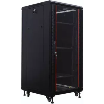 IT-BUDGET 19 inch tinklo spintelė SRK - 27U - 600x600 mm - Stiklo/Plieno durys - Išardoma - Juoda (90ITB19SRK2766GSN)