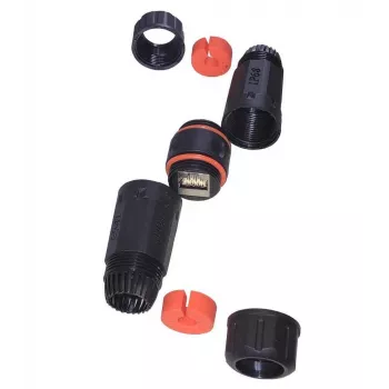 IT-BUDGET Vandeniui atsparus RJ45 sujungiklis IP68 Cat.6A, skirta lauko ir pramoniniam naudojimui - 2 x RJ45 moteriški - juodas (90ITBKK6AIP68)