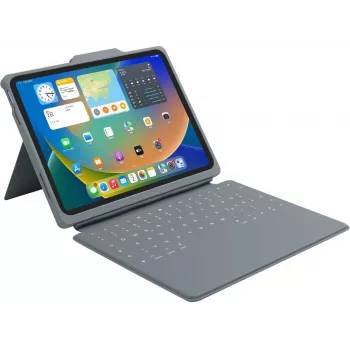 B2Bworkplace išmanusis tvirtas klaviatūros dėklas su Smart Connector, skirtas iPad 11 (2025) ir 10.9 (2022), pilkas/permatomas, QWERTZ