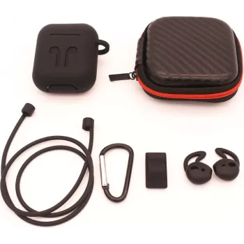 CYOO 6in1 silikoninis dangtelis su priedais - juodas - Apple AirPods dėklo įmautė (CY120795)