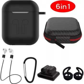 CYOO 6in1 silikoninis dangtelis su priedais - juodas - Apple AirPods dėklo įmautė (CY120795)