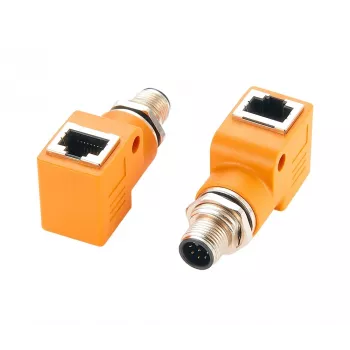 EXSYS EX-49502 M12 A koduotės 8 kontaktų kištukas į RJ45 lizdas 90° pramoninis Ethernet adapteris