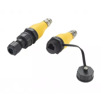 EXSYS EX-49524 Pramoninis M12 D-Code 4 kontaktų vyriškas į RJ45 moteriškas adapteris, IP67, Fast Ethernet