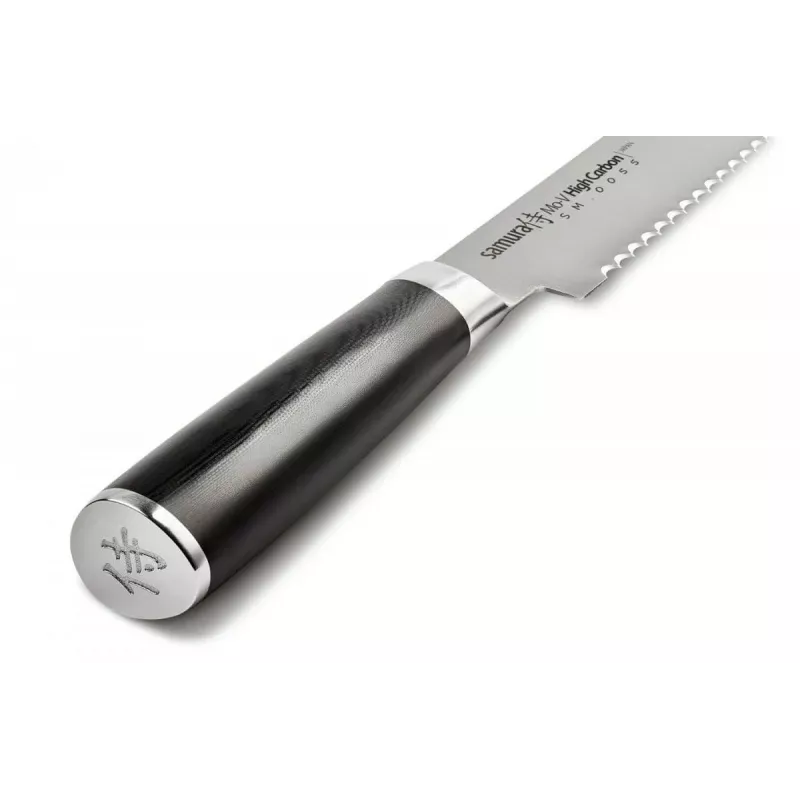 SAMURA Harakiri duonos peilis 230 mm dantytais ašmenimis, AUS-8 nerūdijantis plienas, juoda ABS rankena