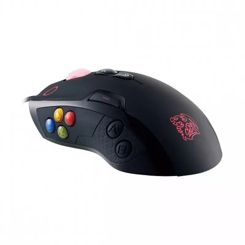 Thermaltake VOLOS juoda lazerinė žaidimų pelė, 6500 DPI, 14 mygtukų, laidinė