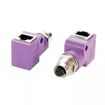EXSYS EX-49523 M12 D-Code 4 kontaktų moteriškas į RJ45 moterišką 90° pramoninis Ethernet adapteris