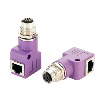 EXSYS EX-49523 M12 D-Code 4 kontaktų moteriškas į RJ45 moterišką 90° pramoninis Ethernet adapteris