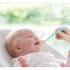 Kidsme kūdikių maitinimo šaukštai, 2 vnt., akvamarino spalvos, maistui skirto silikono, nuo 4 mėn.