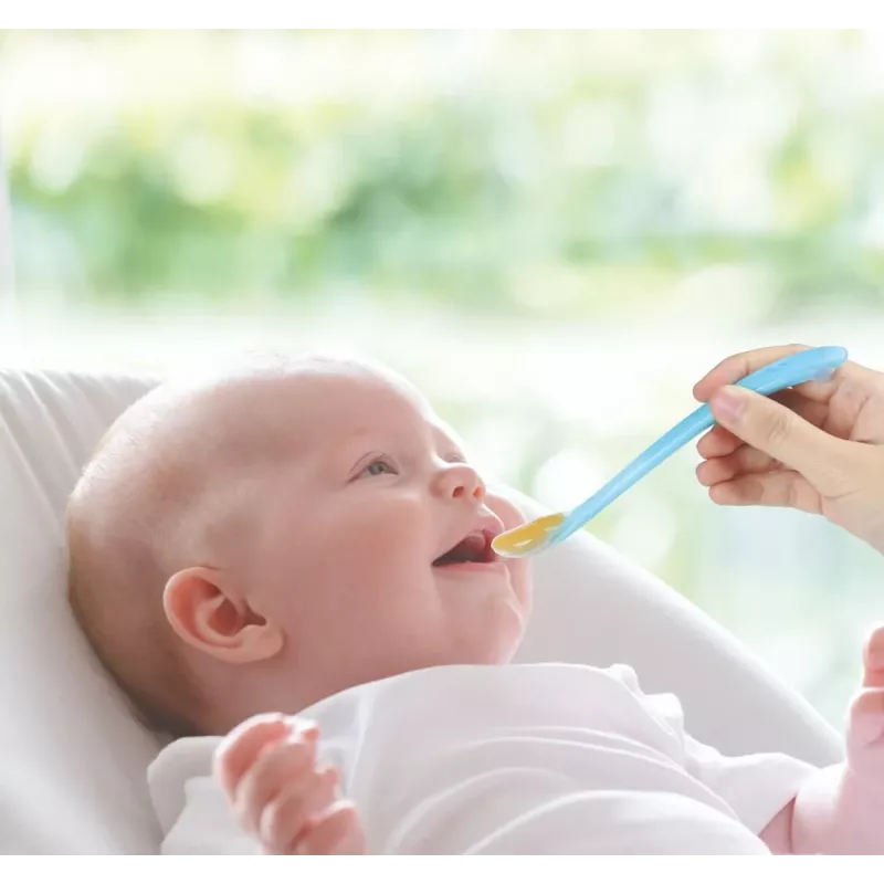 Kidsme kūdikių maitinimo šaukštai, 2 vnt., akvamarino spalvos, maistui skirto silikono, nuo 4 mėn.