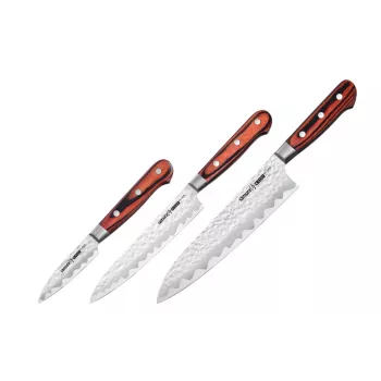 SAMURA Harakiri 3 dalių peilių rinkinys su AUS-8 nerūdijančio plieno ašmenimis, juodomis ABS rankenomis