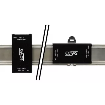 EXSYS EX-1502HMVS Pramoninis 1 prievado USB-C 3.2 Gen 1 į USB-A adapteris su 15KV ESD apsauga nuo viršįtampių, DIN bėgio tvirtinimu, 9-48V DC