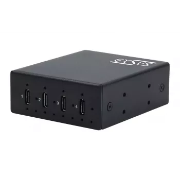 EXSYS EX-12274HMS USB 3.2 Gen 2x1 4 prievadų pramoninis metalinis šakotuvas, 10Gbps, 15KV ESD, sieninis/DIN bėgio tvirtinimas