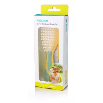 Kidsme kūdikių plaukų šepetėlio ir šukų rinkinys - minkšti šereliai, be BPA, ergonomiškas, baltas/pilkas