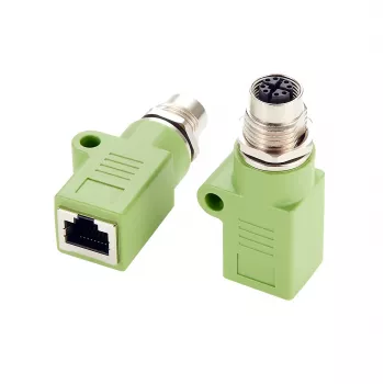 EXSYS M12 X-Coded 8 kontaktų moteriškas į RJ45 moterišką adapteris, 10Gbps, IP67, nikeliuotas žalvaris EX-49541