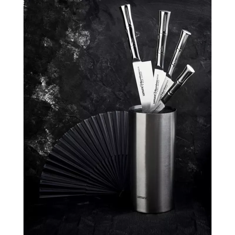 SAMURA KBA-100 magnetinis bambukinis peilių laikiklis, dvipusis, talpina iki 10 peilių, natūralus