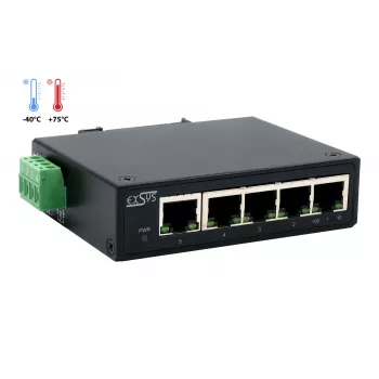 EXSYS 5 prievadų pramoninis Ethernet komutatorius, 10/100 Mbps, DIN bėgelis, -40° iki +75°C EX-6200-T