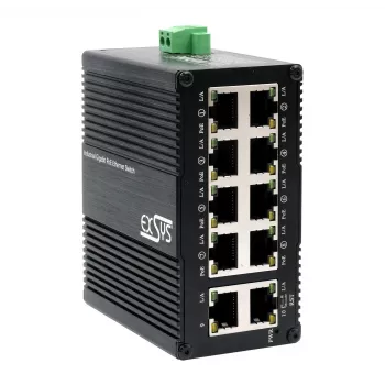 EXSYS Mini 10 prievadų pramoninis Gigabit PoE+ komutatorius, valdomas internetu (EX-62036MPOE)