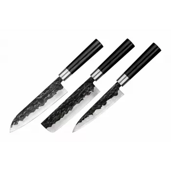 SAMURA Blacksmith 3 dalių peilių rinkinys - šefo, universalus, mažasis - AUS-8 plienas, G-10 rankenos