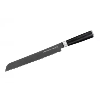 SAMURA Harakiri duonos peilis 230 mm Stonewash AUS-8 plieno dantytas ašmenys juoda ABS rankena