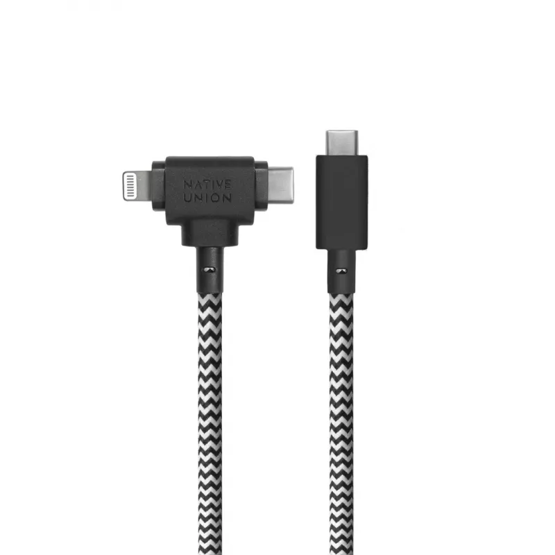 Native Union Belt Cable Duo USB-C į USB-C/Lightning pintas kabelis 1,5 m juodas