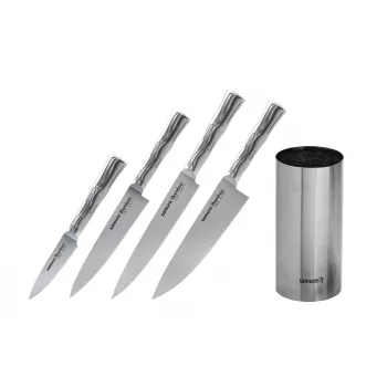 SAMURA Bamboo 4 dalių peilių rinkinys su bambukiniu stovu, AUS-8 plienas