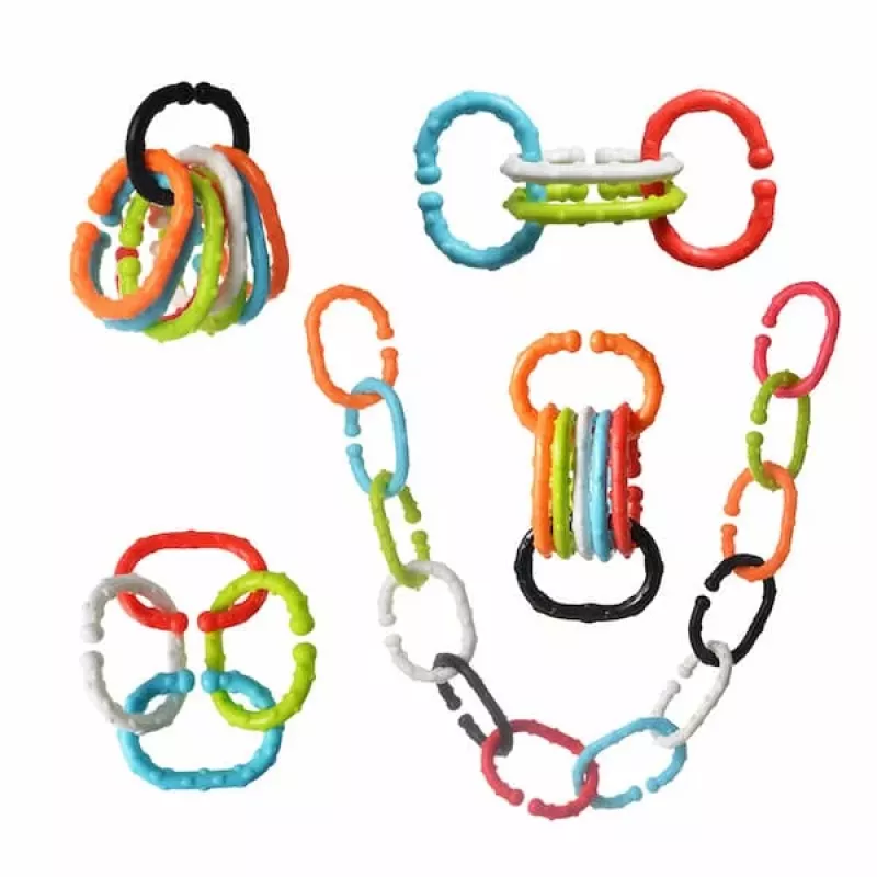 Kidsme Stage Teether Chain, 3M+, maistui skirta silikoninė grandinėlė, be BPA, 3 grandžių rinkinys, įvairių spalvų