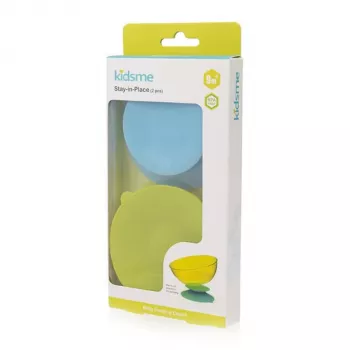 KIDSME Stay-in-Place siurblinė padėkliukė lėkštėms, buteliukams ir puodeliams, 2 vnt., Sky & Lime