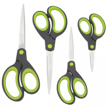 Rapesco Soft Grip žirklių rinkinys, 4 vnt., nerūdijančio plieno ašmenys, ergonomiškos rankenos, 21cm/17cm/13cm/9cm, juodos/pilkos 1576
