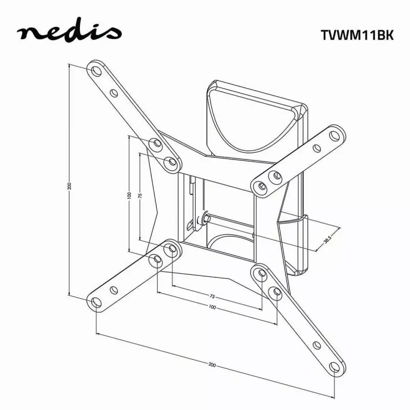 Nedis visiškai judrus TV sieninis laikiklis 32-65 colių ekranams, 35 kg, VESA iki 400x400, juodas