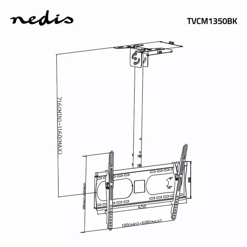 Nedis TVCM1350BK visiškai judrus TV sieninis laikiklis 32-65 colių ekranams, VESA 400x400, 35 kg, juodas