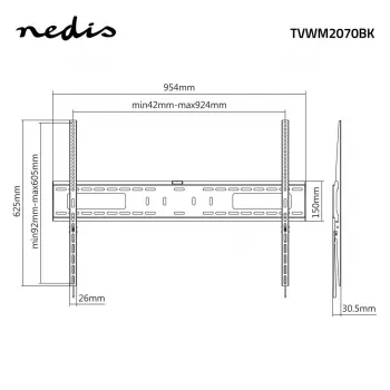 Nedis fiksuotas TV sieninis laikiklis 60-100 colių ekranams, 75 kg maks., VESA 200x200 iki 800x400, juodas