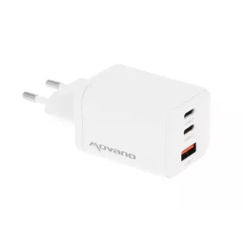 MOVANO GaN 65W 2x USB-C PD + USB-A įkroviklis (baltas)