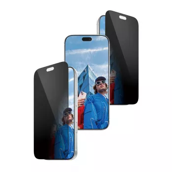 PanzerGlass dvipusės privatumo ekrano apsauga, skirta iPhone 13/13 Pro/14 - Ultra-Wide Fit, EasyAligner, grūdintas stiklas