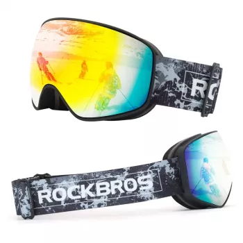 Rockbros SP284 vaikiški slidinėjimo akiniai Anti-Fog UV400 pilkas lęšis raudonas veidrodis juodi