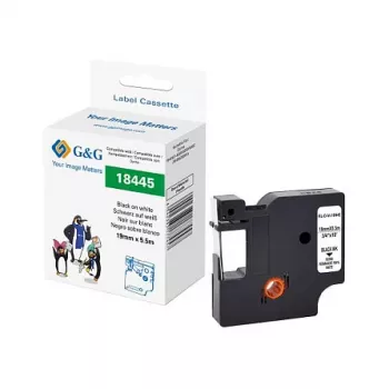 G&G Rhino 21680 Suderinama etikečių juosta 19 mm juoda ant baltos Dymo Rhino