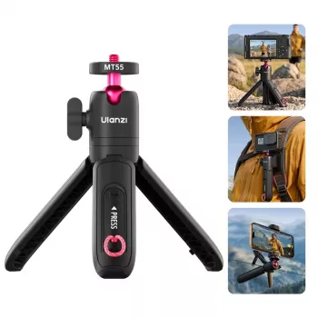 ULANZI MT-55 4-in-1 mini trikojis selfio lazdelė rankena kuprinės segtukas su rutuline galvute, 1/4 inch sraigtas, telefono laikiklis 60-85mm, aliuminio lydinys, juodas