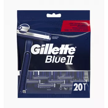 Gillette Blue II vienkartiniai skustuvai vyrams, 20 vnt., dvigubi peiliukai su Lubrastrip 7702018466757
