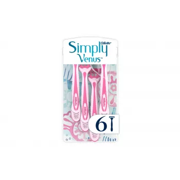 Gillette Simply Venus 3 vienkartiniai skustuvai moterims, 3 peiliukų, MoistureRich juostelė, 6 vnt. 8006540826997