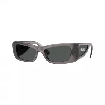 Versace moteriški akiniai nuo saulės VE4481-550287 Cat Eye, permatomo pilko rėmelio, tamsiai pilki stiklai, 54mm
