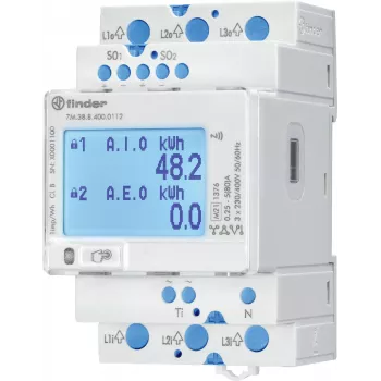 FINDER 7M.38.8.400.0112 trifazis skaitmeninis energijos skaitiklis 80 A, Modbus RTU, MID sertifikuotas, DIN bėgelis