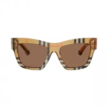Burberry BE4449-414673 moteriški kvadratiniai acetatiniai akiniai nuo saulės, Havana/vėžliuko rėmelis, rudi lęšiai, 53/19/140 mm