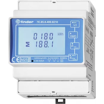 Finder 7E.85.8.400.0212 vienfazis skaitmeninis energijos skaitiklis, 230 V AC, 40 A, DIN bėgelis, 1 modulis, S0 impulso išvestis