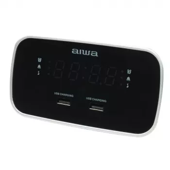 AIWA CRU-19RD raudonas radijo žadintuvas su FM/AM imtuvu, dvigubu žadintuvu, snaudimo funkcija, miego laikmačiu, LED ekranu, baterijos atsargine kopija