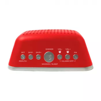 AIWA CRU-19RD raudonas radijo žadintuvas su FM/AM imtuvu, dvigubu žadintuvu, snaudimo funkcija, miego laikmačiu, LED ekranu, baterijos atsargine kopija