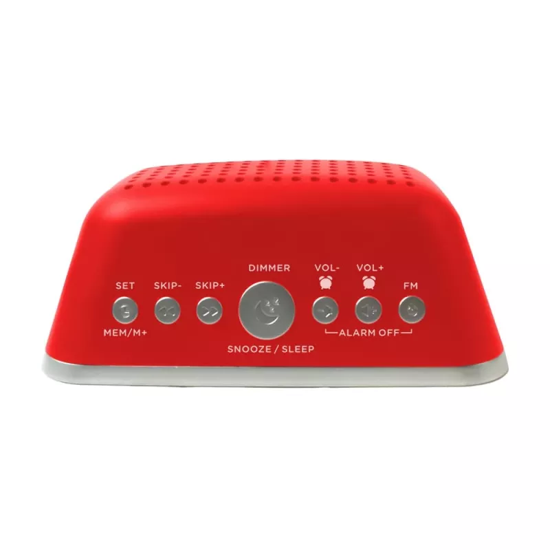 AIWA CRU-19RD raudonas radijo žadintuvas su FM/AM imtuvu, dvigubu žadintuvu, snaudimo funkcija, miego laikmačiu, LED ekranu, baterijos atsargine kopija