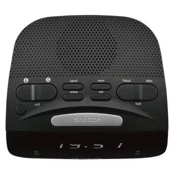 AIWA CR-15 skaitmeninis FM laikrodis-radijas su dvigubu žadintuvu, LED ekranu, miego laikmačiu - juodas