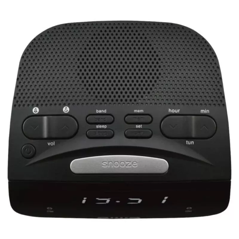 AIWA CR-15 skaitmeninis FM laikrodis-radijas su dvigubu žadintuvu, LED ekranu, miego laikmačiu - juodas