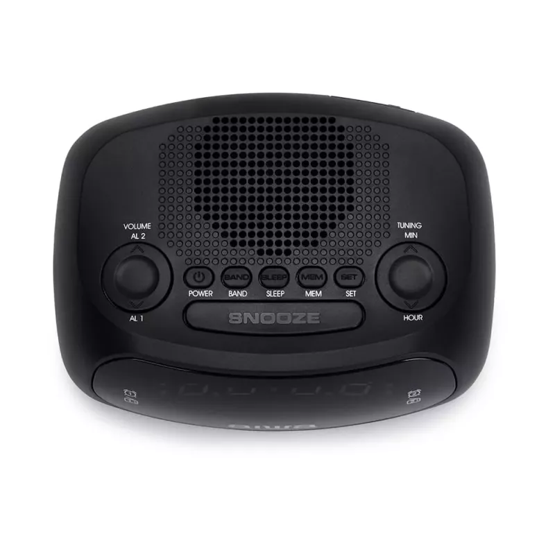 AIWA CR-09J FM laikrodis-radijas su dvigubu žadintuvu, LED ekranu, juodas