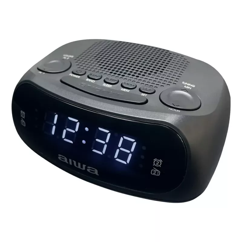 AIWA CR-09J FM laikrodis-radijas su dvigubu žadintuvu, LED ekranu, juodas