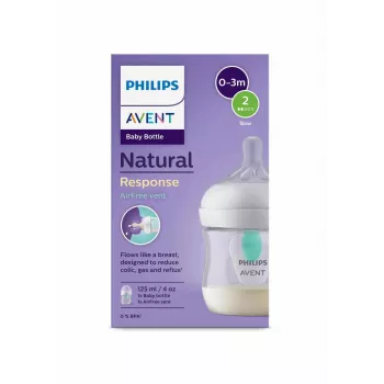 Philips Avent Natural Response priešpilvinis kūdikių buteliukas su AirFree ventiliacija, 125 ml, naujagimio Flow 1, 0m+